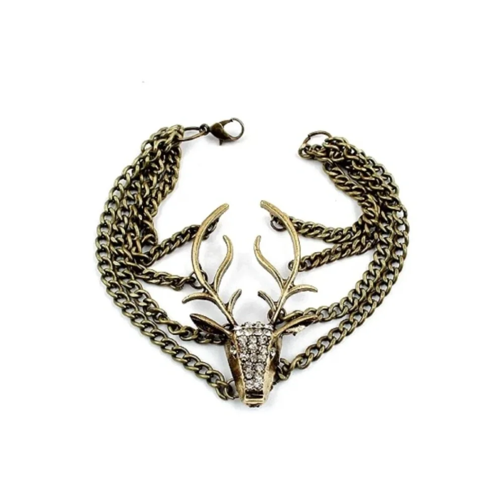Antique Rhinestone Gold Deer Chain Bracelet